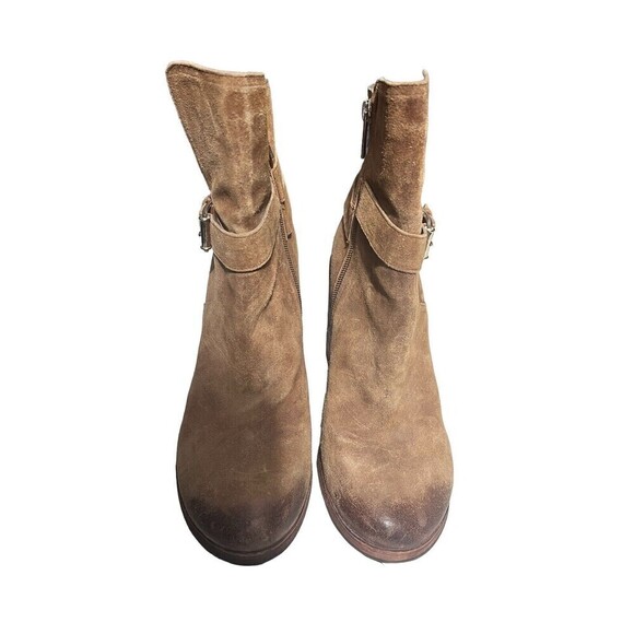 Sam Edelman  Suede Camel Factory Distressed Chunky Heel Booties Size 7.5 - Picture 2 of 11